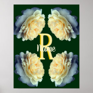 Poster Monograma Personalizado Inicial Nome Rosas Amarela