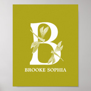 Poster Monograma Personalizado - Letra B Dragonfly Nurser