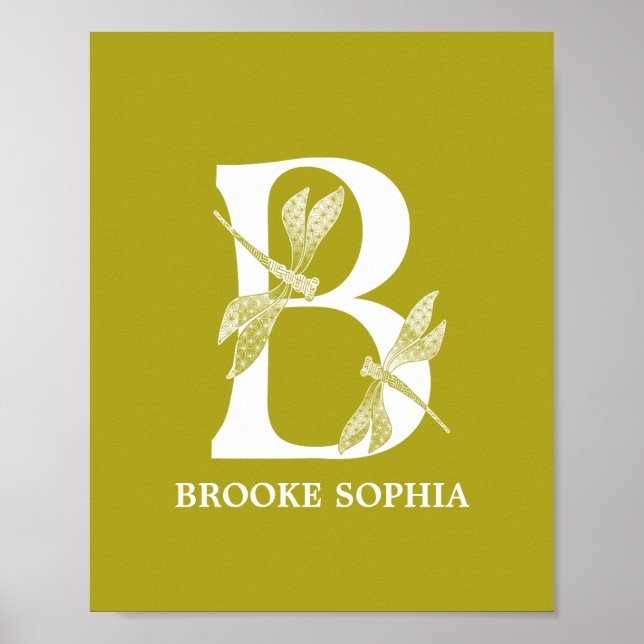 Poster Monograma Personalizado - Letra B Dragonfly Nurser (Frente)