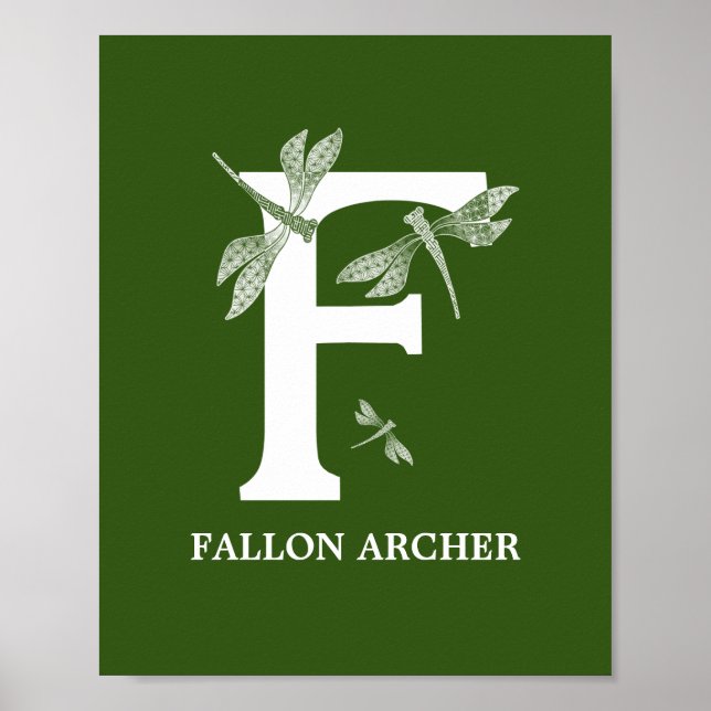 Poster Monograma Personalizado - Letra F Dragonfly Nurser (Frente)
