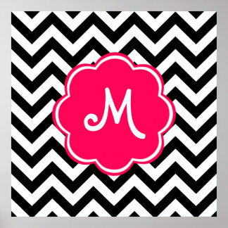 Póster Monograma Personalizado Neon-Pink com Padrão Chevr