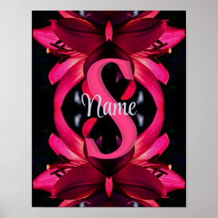Poster Monograma Personalizado Seu Nome Inicial Arte Flor