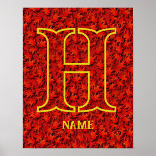 Poster Monograma Personalizado Seu Nome Inicial Folhas de