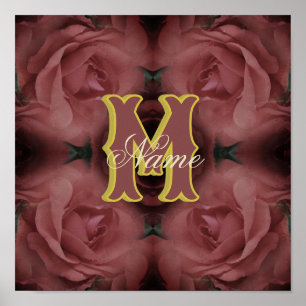 Poster Monograma Personalizado Seu Nome Inicial Rosas Vin