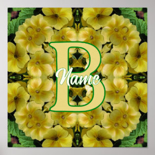 Poster Monograma Personalizado Sua Inicial Arte de Flor d