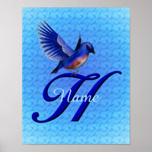 Poster Monograma Pessoal Bluebird Inicial H Personalizado