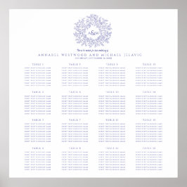 Poster Monograma roxo azul 16 gráfico de casamento de mes