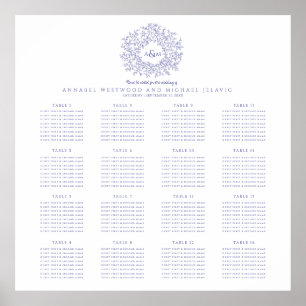 Poster Monograma roxo azul 16 gráfico de casamento de mes