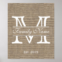 Monograma Rustic Burlap Family Name