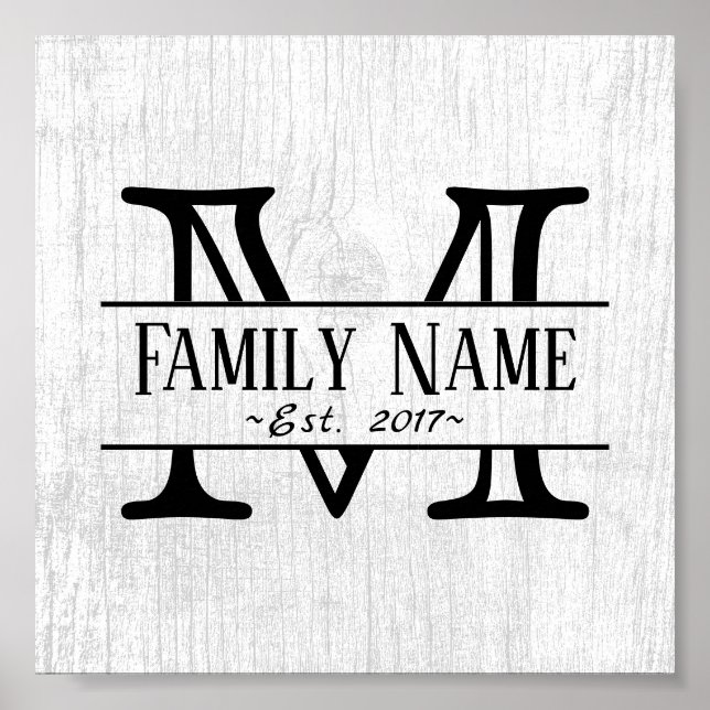Poster Monograma - Rustic White Wood Family Name (Frente)