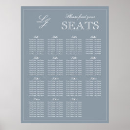 Poster Monograma Script Dusty Blue Modern Wedn Seat