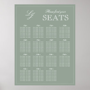 Poster Monograma Script Sage Green Modern Wedn Seat