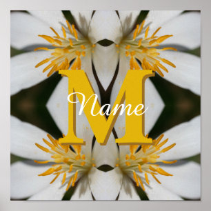 Poster Monograma Seu Nome Inicial Floral Personalizado