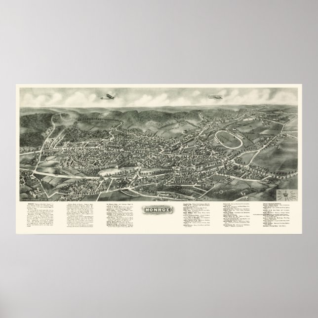 Póster Monroe, Novo Mapa Panorâmico - 1923 (Frente)