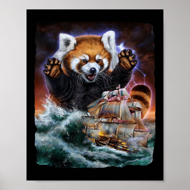 Poster Monster Red Panda Como Kraken Ataca Um Navio De Gu (Frente)