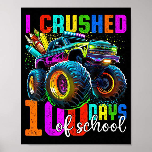 Poster Monster Truck 100th Day Of School Boys 100 Days Of (Frente)
