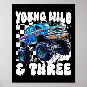 Poster Monster Truck Aniversário de 3 anos Jovem Selvagem