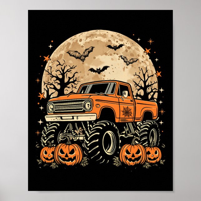 Poster Monster Truck Halloween Jack O Lantern Moon Pumpki (Frente)
