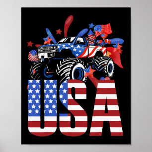 Poster Monster Truck Meninos Toddler EUA Bandeira America