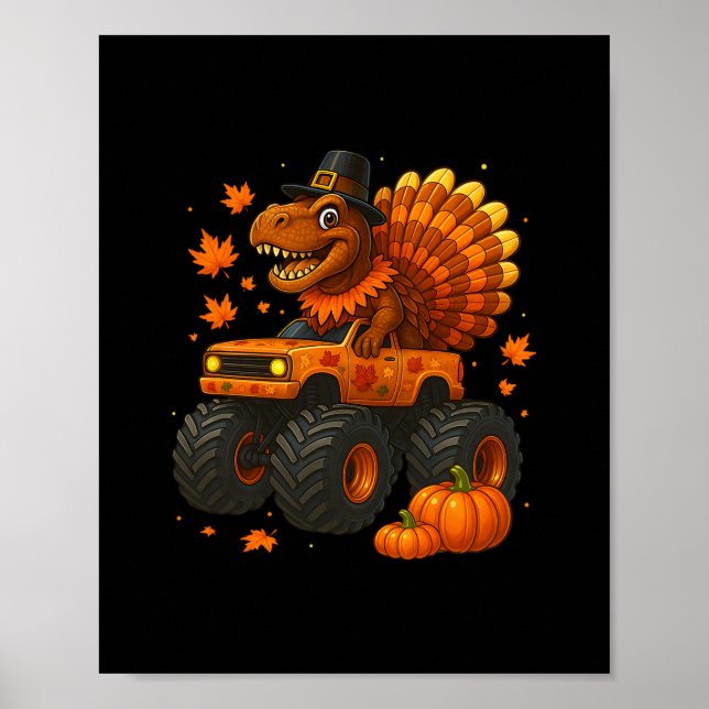Poster Monster Truck Trex Dinossauro Peru Fall Dia de Açã (Frente)