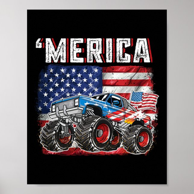 Poster Monster Truck Usa Flag Merica Men 4 De Julho (Frente)