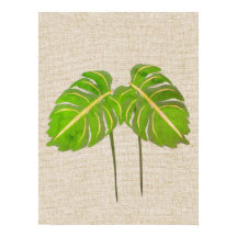 Monstera deixa aquarela em Linen