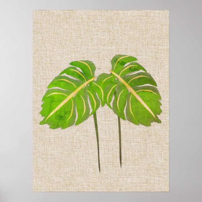 Poster Monstera deixa aquarela em Linen (Frente)