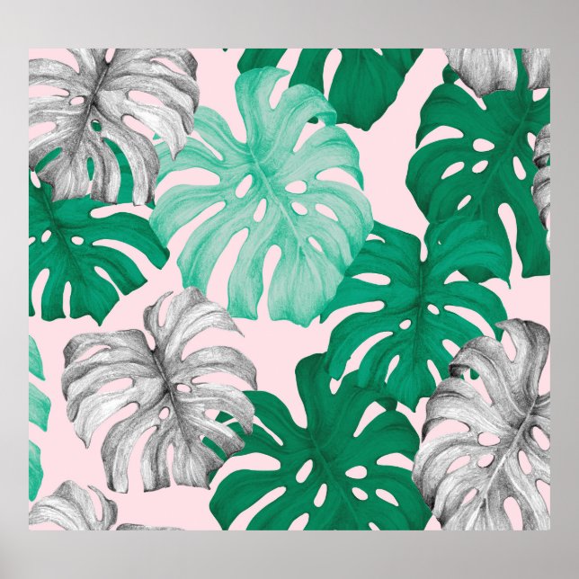 Poster Monstera Duo-Tone tropical mínima (Frente)