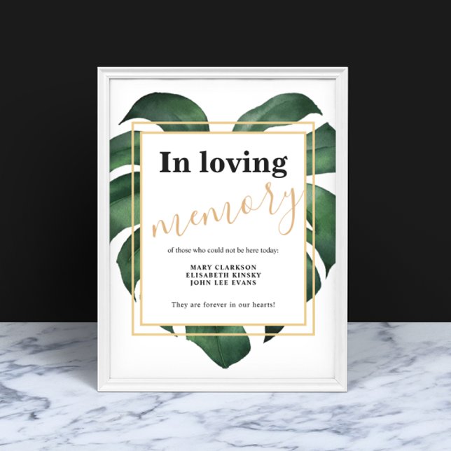 Poster Monstera Em memória amorosa sinal de casamento Pos (Criador carregado)