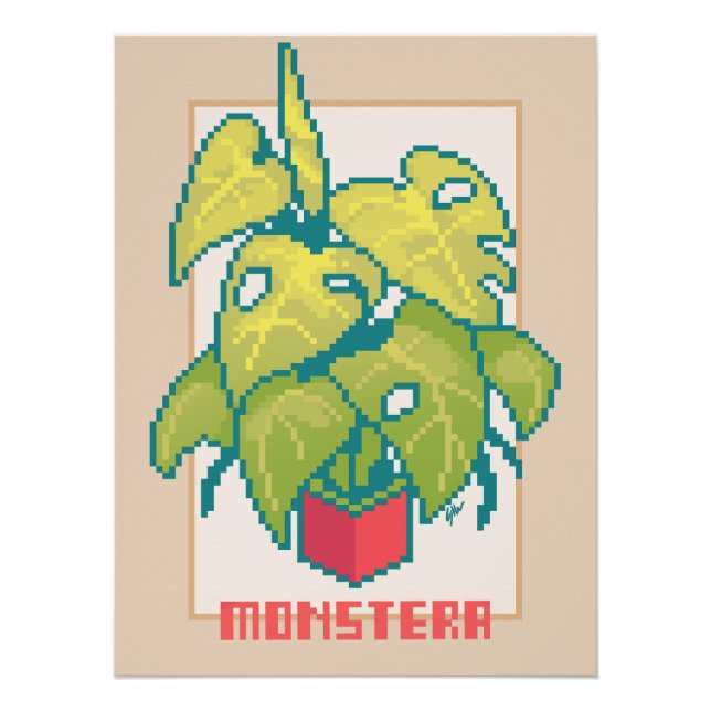 Póster Monstera Pixel Art (Frente)