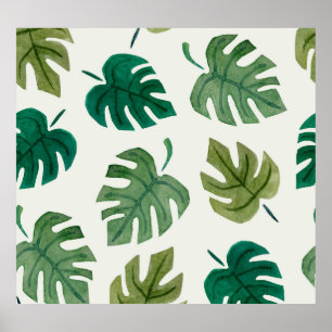 Poster Monstera Watercolor: Textura Verde Sem Costura.