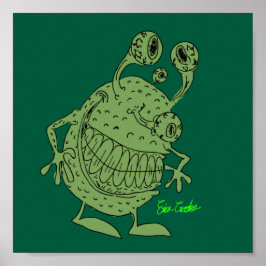 Poster monstro alienígena verde de 4 olhos todo verde