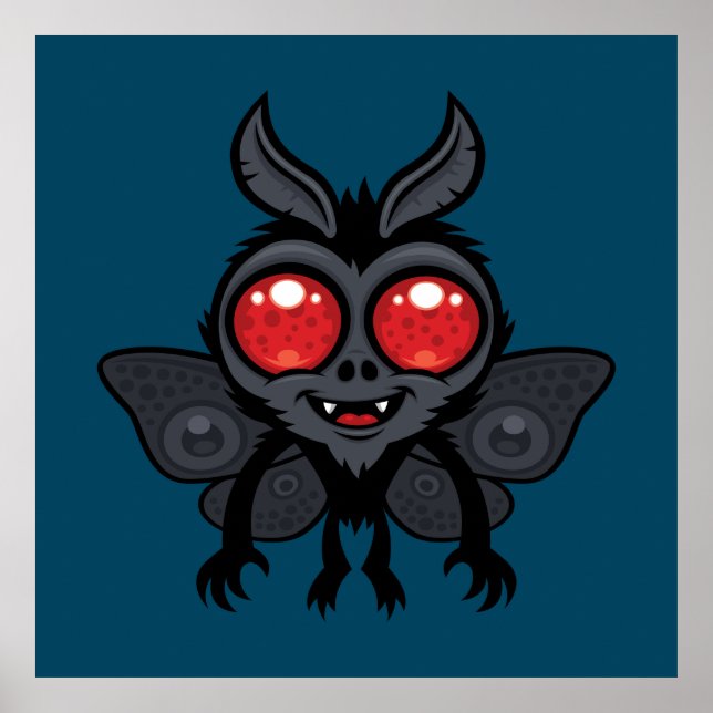 Poster Monstro Cute Criptídeo Mothman Assustador (Frente)