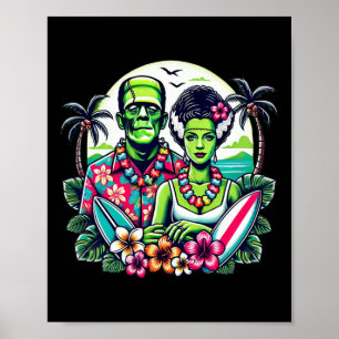 Poster Monstro De Frankenstein E Noiva Tropical Havaiano