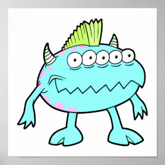 Poster monstro de mohawk azul punk muitos olhos