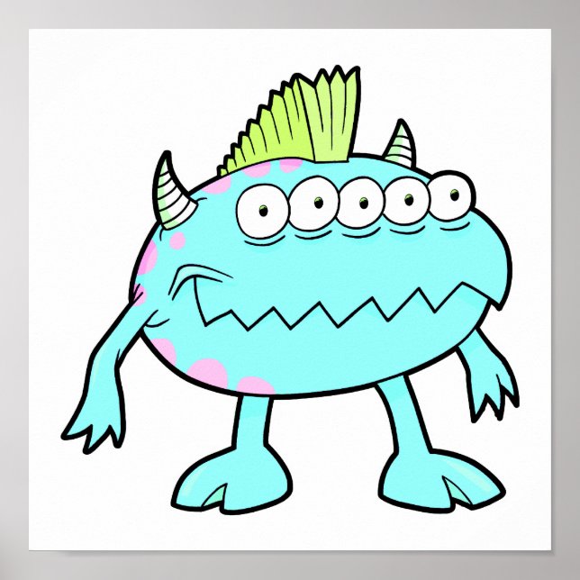 Poster monstro de mohawk azul punk muitos olhos (Frente)