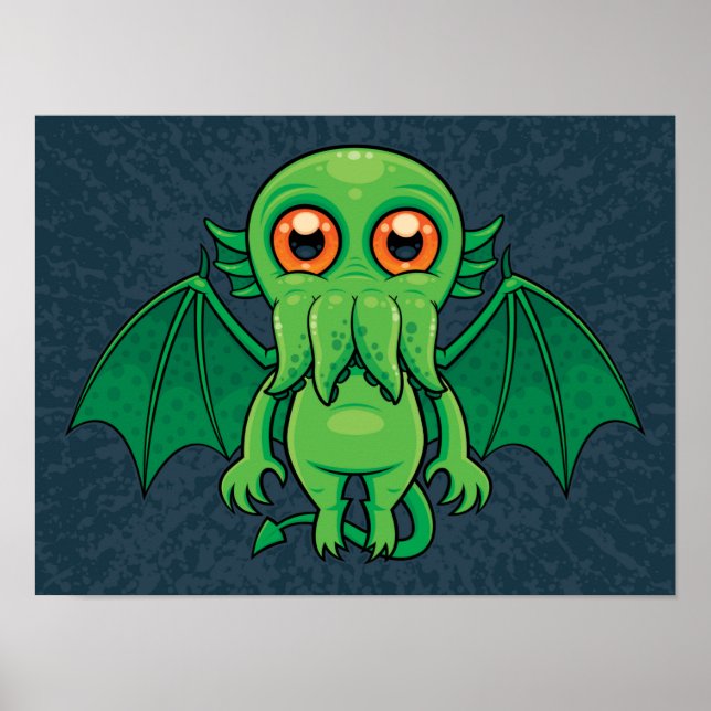 Poster Monstro do Cthulhu Verde Bonito (Frente)