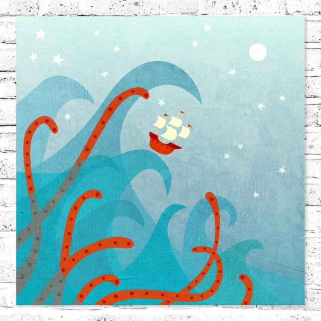 Poster Monstro do Mar do Navio à Vela (Sailing boat and sea monster poster for sailors and adventurers)