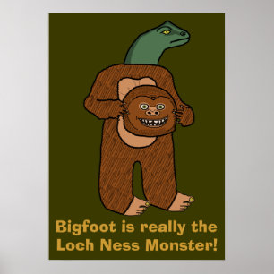 Póster Monstro engraçado de Bigfoot Loch Ness
