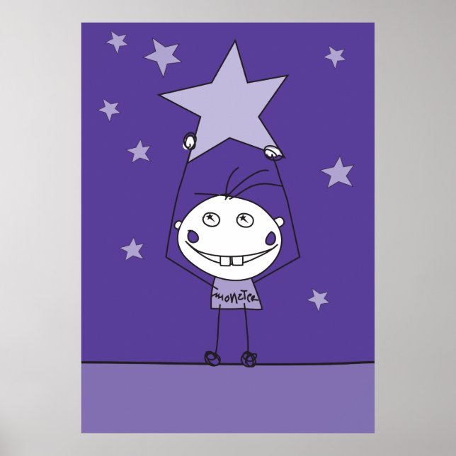Póster Monstro feliz roxo está pegando uma estrela em que (Frente)