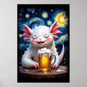 Poster Monstro fofo sorrindo com uma caneca de cerveja e 