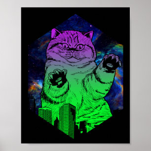 Poster Monstro Gigante Ataques Catzilla Cat Skyline
