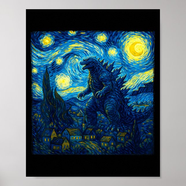 Poster Monstro Japonês Kaiju Van Gogh Noite Estrelada  (Frente)