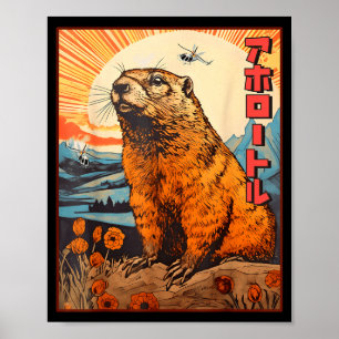 Poster Monstro Kaiju Groundhog Anime Manga Vintage Retro