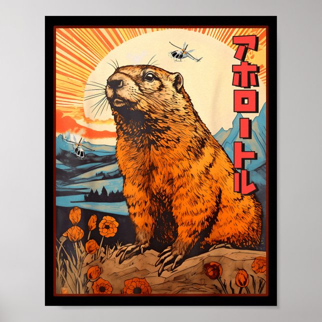 Poster Monstro Kaiju Groundhog Anime Manga Vintage Retro  (Frente)