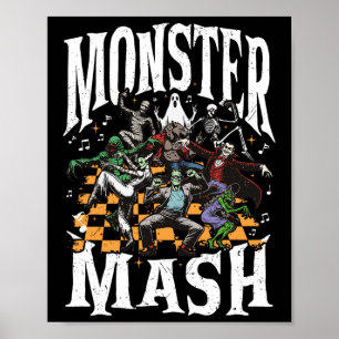 Poster Monstro Mash Retro Halloween Monstro Engraçado Spo
