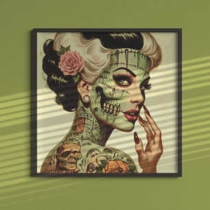 Poster Monstro retrô Pin-up