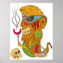 Poster Monstro Tiki de Churrasco com Salsicha e Crânio Hu