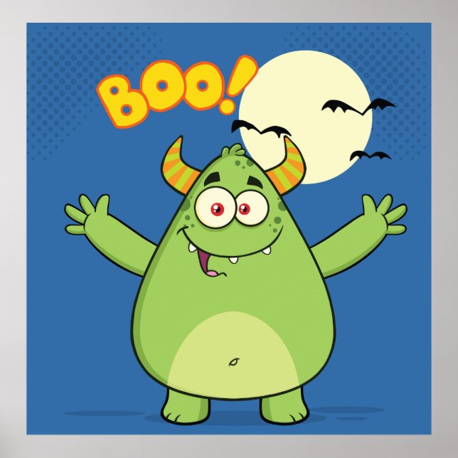 Poster Monstro Verde Fofo de Halloween Boo (Frente)