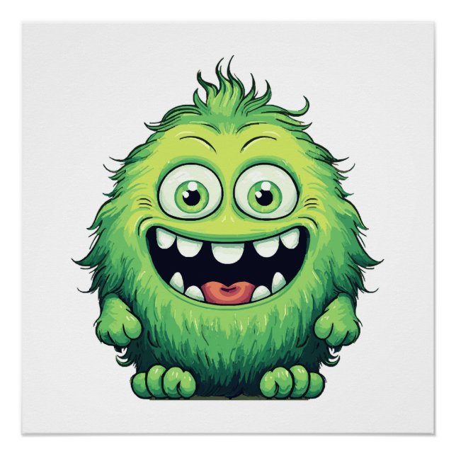 Póster Monstro Verde Fofo Sorridente Desenho Animado (Frente)
